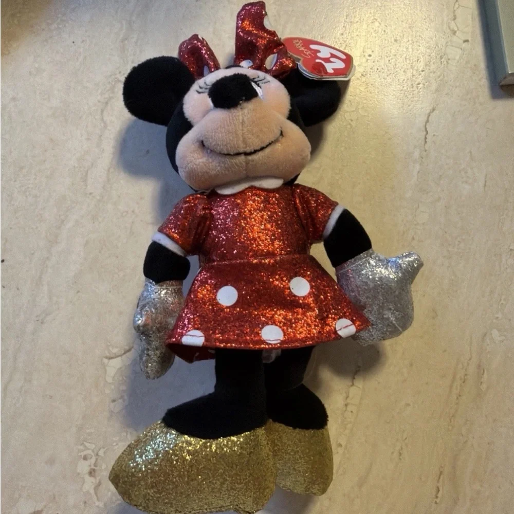 Ty Beanie Babies Disney Minnie Mouse Plush Red Glitter Dress Soft Toy - Picture 4 of 4